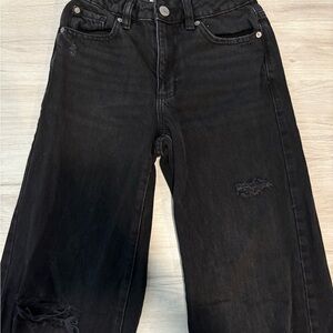 GARAGE Jambe Large Wide Leg Black Ripped Jeans